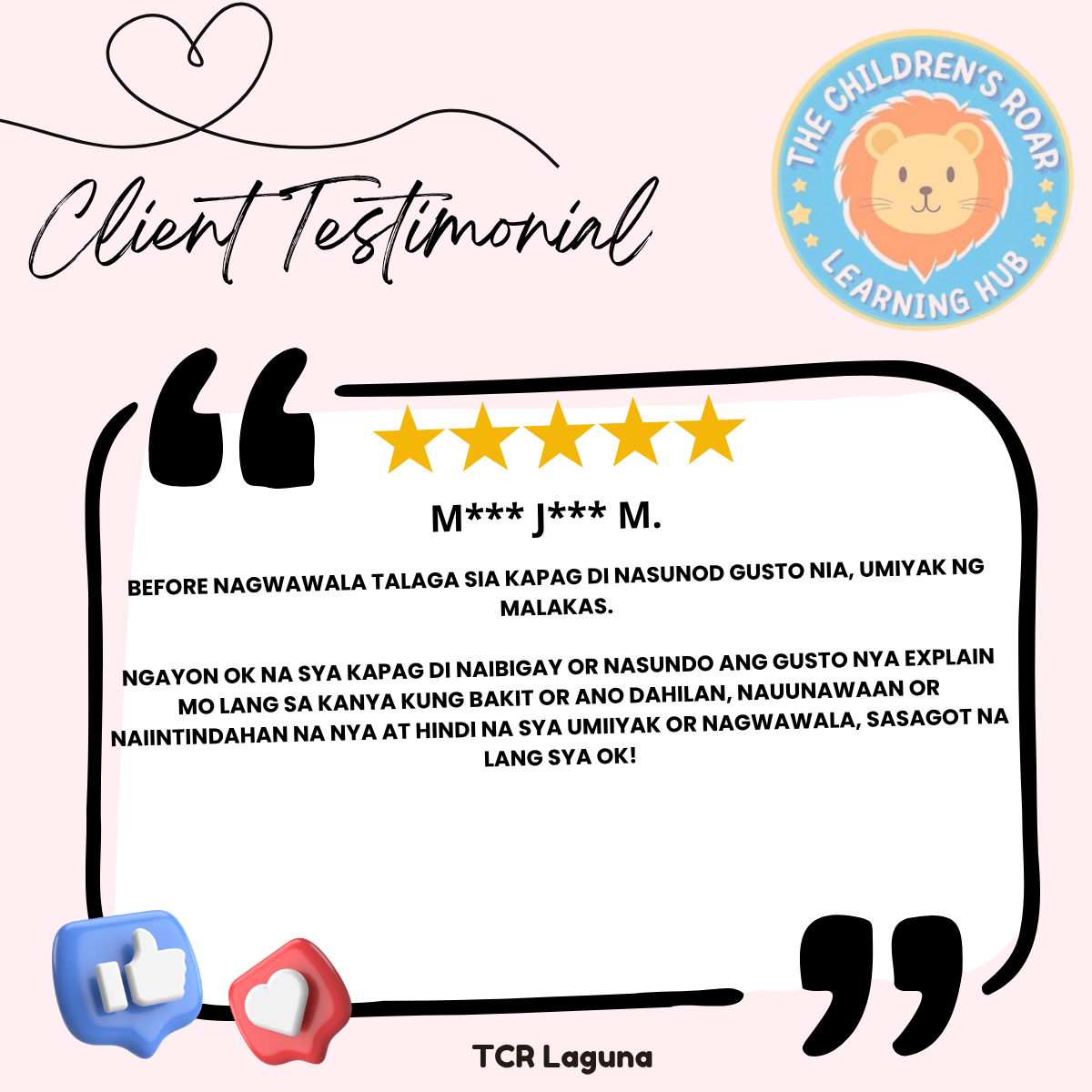 Parent feedback for The Children's Roar - Laguna