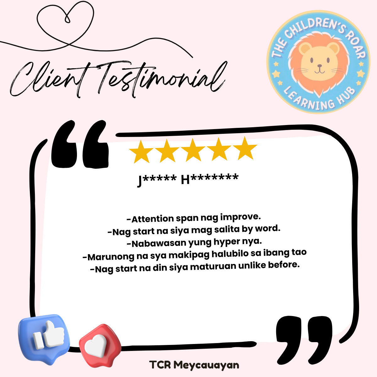 Parent feedback for The Children's Roar - Meycauayan 2