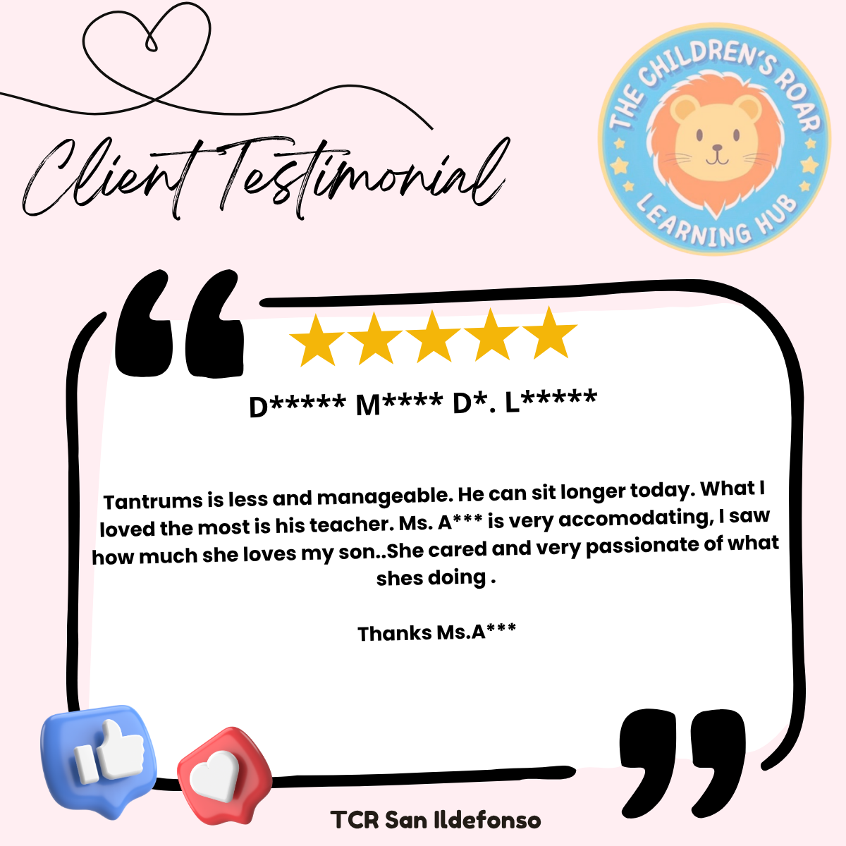 Parent feedback for The Children's Roar - San Ildefonso